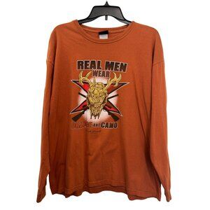 Lost Creek Long Sleeve Graphic T-Shirt Mens XL Orange Deer Skull Design Cotton